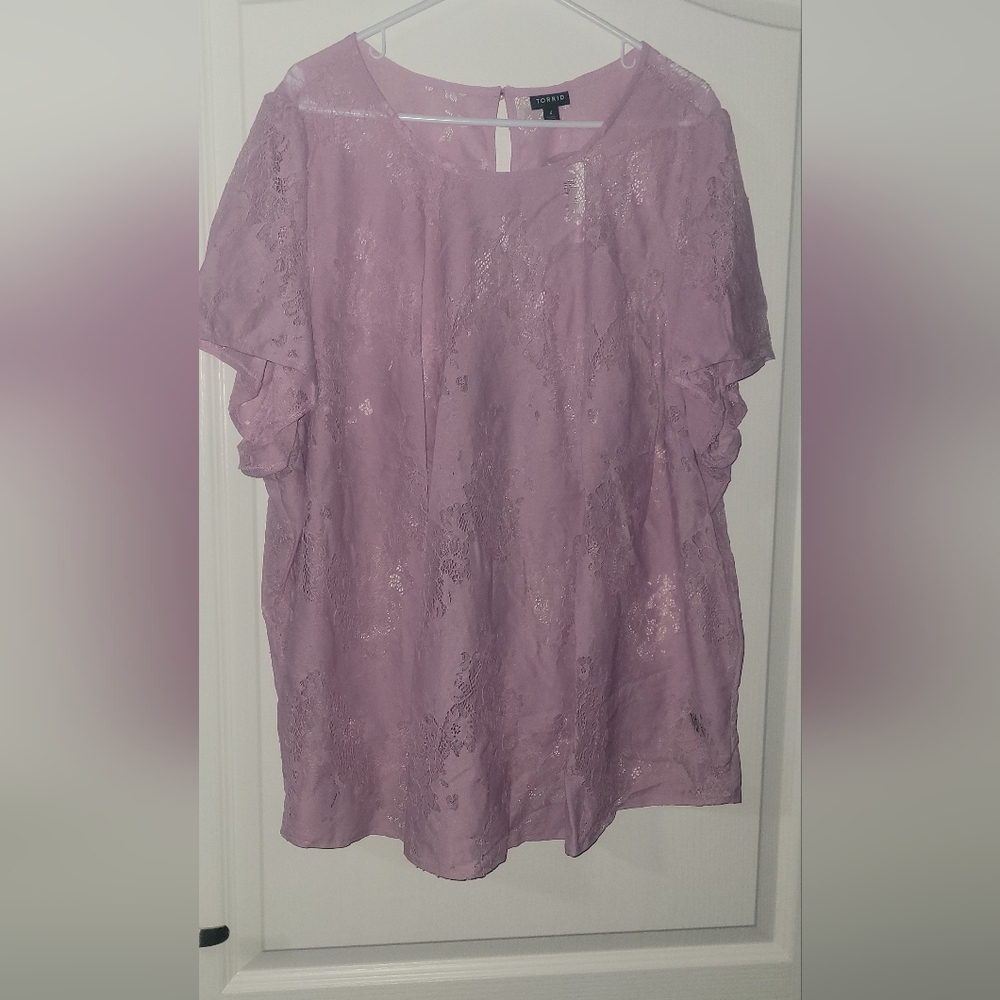 Torrid Lace Lilac Short Sleeve Blouse